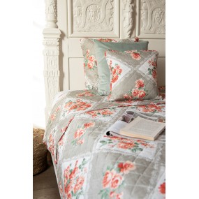 2Q196.061 Couvertures 240x260 cm Gris Rose Coton Polyester Fleurs Rectangle Couvre-lit