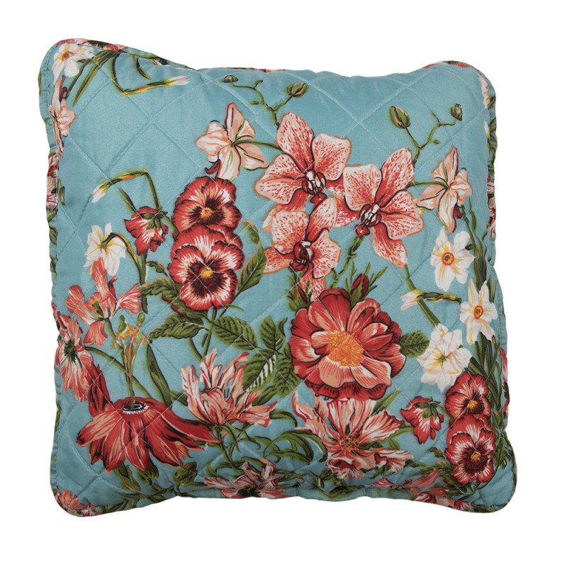 Q197.020 Cushion Cover 40x40 cm Blue Pink Cotton Polyester Flowers Pillow Cover