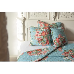 2Q197.059 Bedspread 140x220 cm Blue Pink Cotton Polyester Flowers Rectangle Quilt