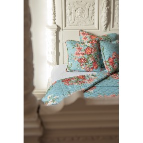 2Q197.059 Bedspread 140x220 cm Blue Pink Cotton Polyester Flowers Rectangle Quilt