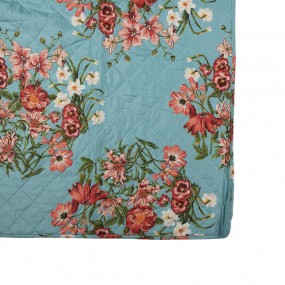 2Q197.061 Bedspread 240x260 cm Blue Pink Cotton Polyester Flowers Rectangle Quilt
