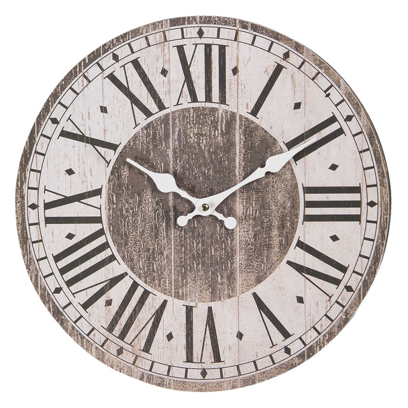 6KL0627 Wall Clock Ø 34 cm  Brown Wood Round Hanging Clock