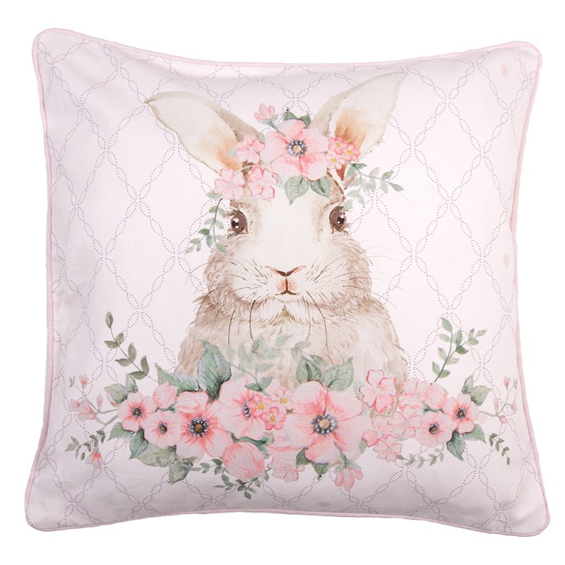 FEB21-1 Cushion Cover 40x40 cm Pink Cotton Rabbit Square