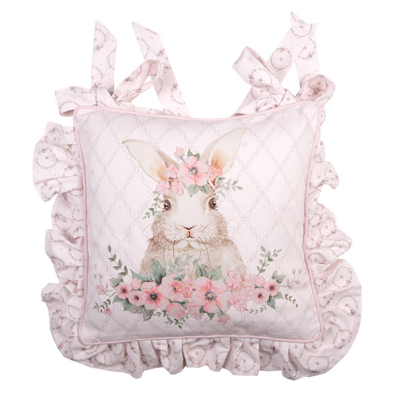 FEB25-1 Chair Cushion Cover 40x40 cm Pink Cotton Rabbit Pillow Cover