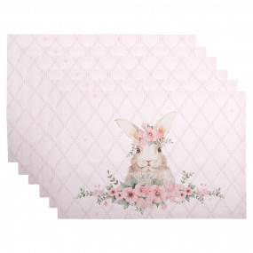 2FEB40-1 Placemats Set of 6 48x33 cm Pink Cotton Rabbit