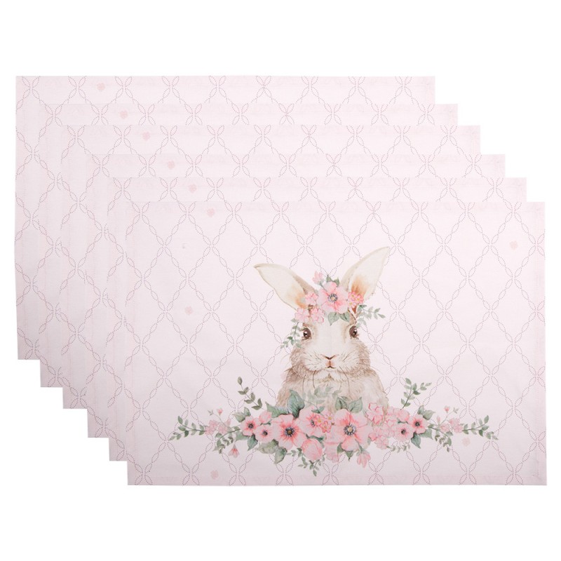 FEB40-1 Placemats Set of 6 48x33 cm Pink Cotton Rabbit