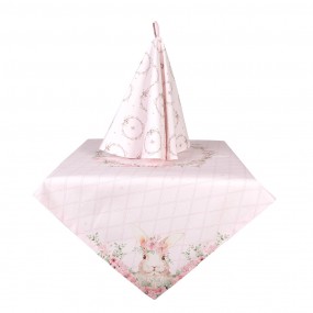 2FEB48-1 Tea Towel  Ø 80 cm Pink Cotton Rabbit Round Kitchen Towel