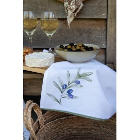 2OLF01 Tischdecke 100x100 cm Weiß Baumwolle Oliven Tischtuch