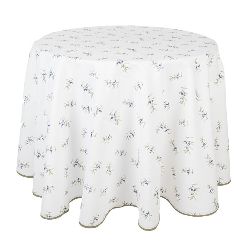 OLF07 Tablecloth Ø 170 cm White Cotton Olives Round Table cloth