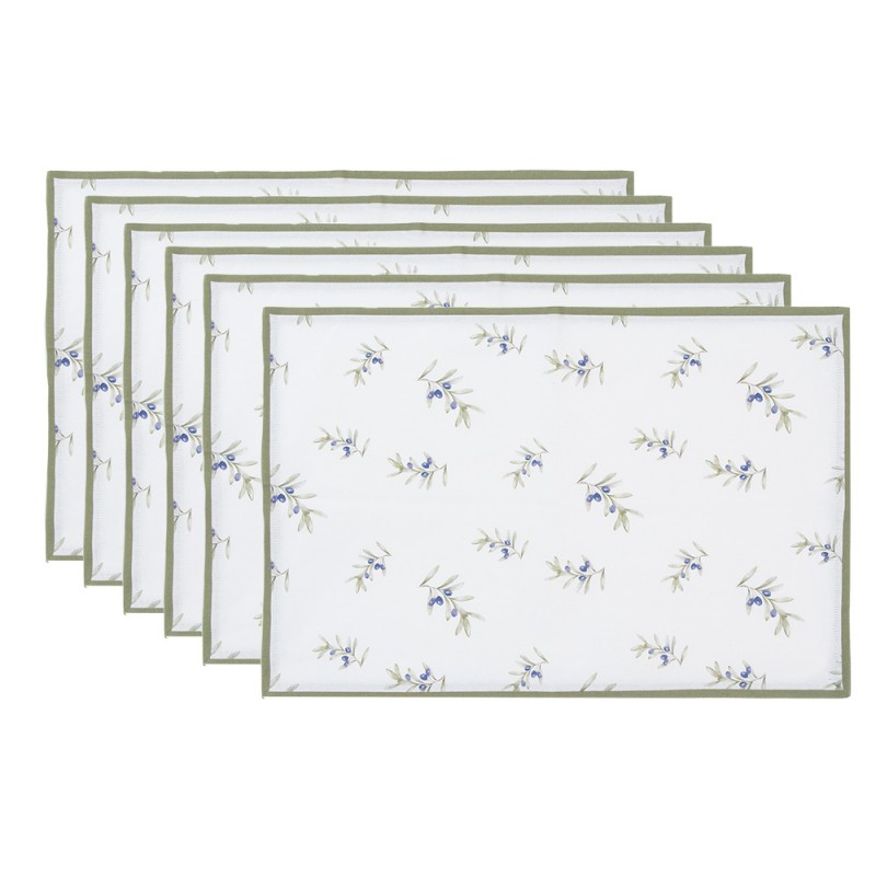 OLF40 Placemats Set of 6 48x33 cm White Cotton Olives