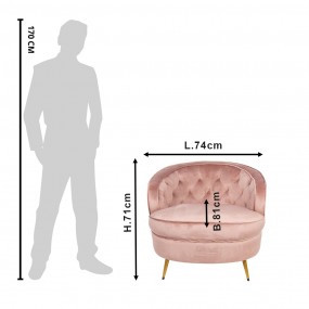250350P Sessel mit Armlehne 74x81x71 cm Rosa Metall Textil Rund Wohnzimmerstuhl