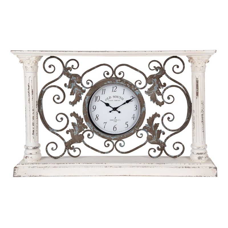 5KL0213 Floor Clock 76x48 cm White Wood Metal Rectangle Hanging Clock