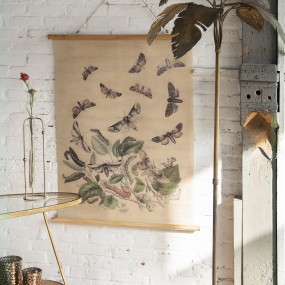 25WK0047 Wall Tapestry 80x100 cm Beige Wood Textile Butterflies Rectangle Wall Hanging