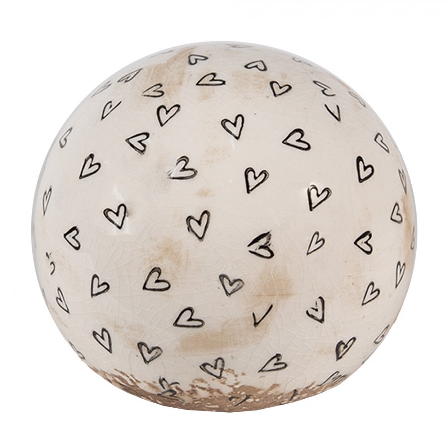 6CE1657 Dekoration Ball Ø 12x12 cm Beige Schwarz Keramik Herzen Wohndeko | Schüsseln