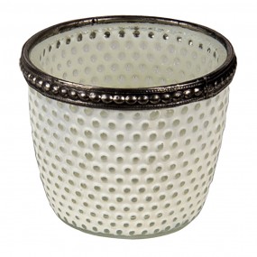 26GL3329 Tealight Holder Ø 7x6 cm White Glass Metal Round Tea-light Holder