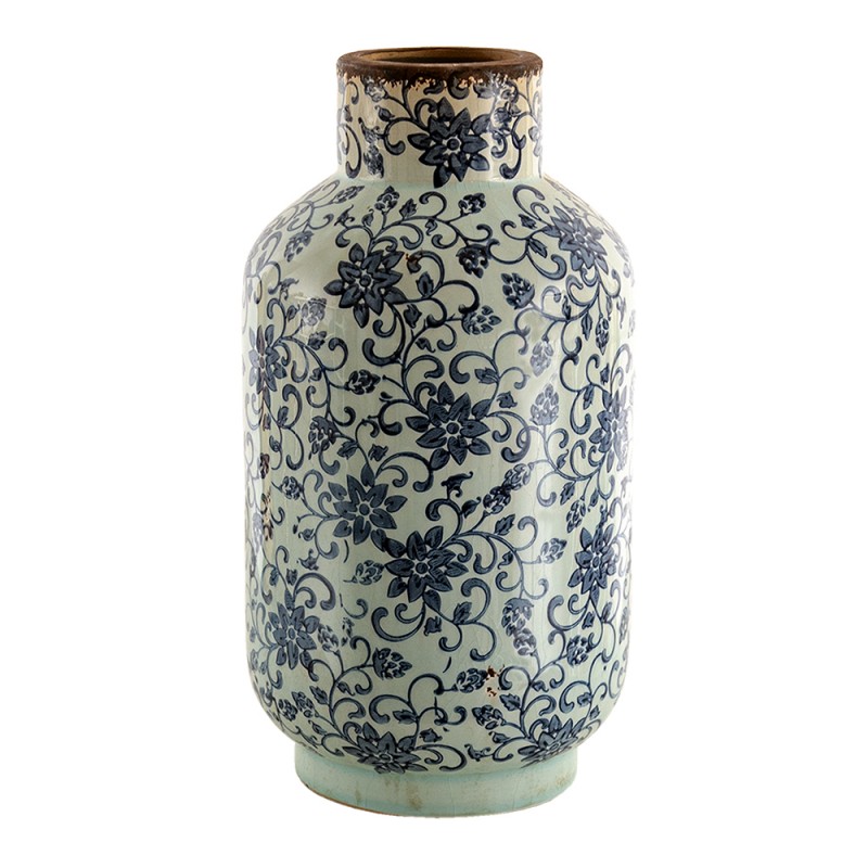 6CE1379 Vaso  Ø 17x31 cm Blu Verde Ceramica Fiori  Rotondo Vaso di decorazione