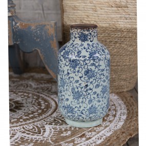 26CE1379 Vase Ø 17x31 cm Bleu Vert Céramique Fleurs Rond Vase de décoration