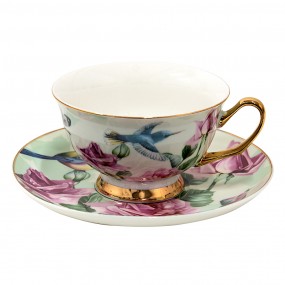 26CE1479 Cup and Saucer 200 ml Green Porcelain Flowers Tableware