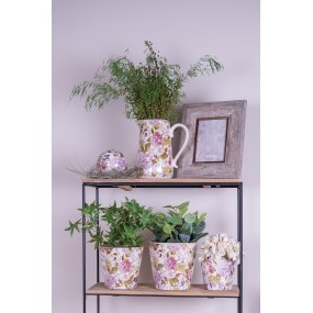26CE1562S Planter Ø 14x13 cm Pink Beige Ceramic Flowers Indoor Planter