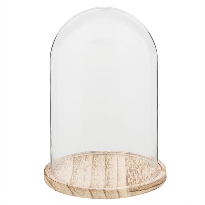 6GL2169 Cloche Ø 17x25 cm Glass Wood Round Glass Bell Jar