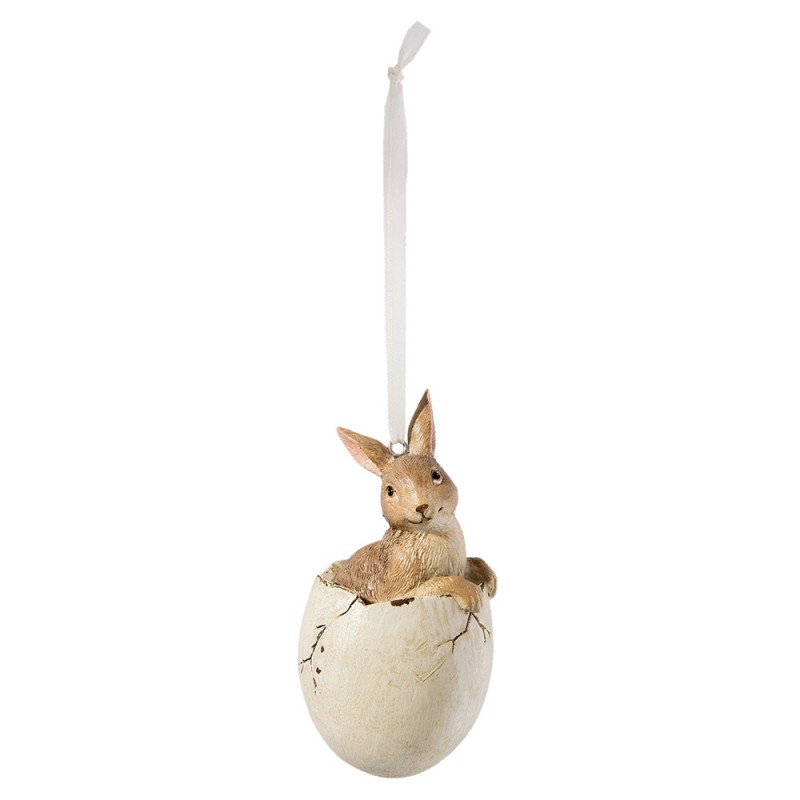 6PR2190 Pendant Ø 5x11 cm Brown Plastic Rabbit Oval Easter Decoration