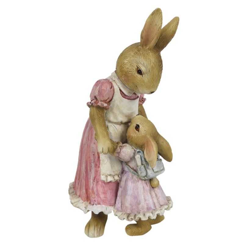 6PR3325 Figurine Rabbit 9x8x17 cm Brown Pink Polyresin Home Accessories
