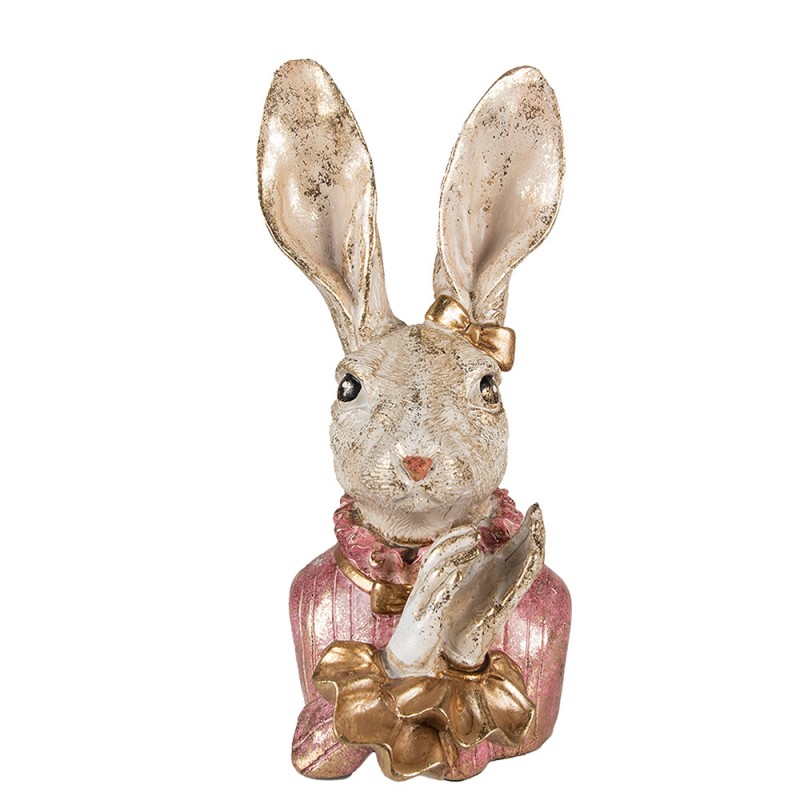 6PR3887 Figurine Rabbit 11x12x24 cm Beige Pink Polyresin Home Accessories