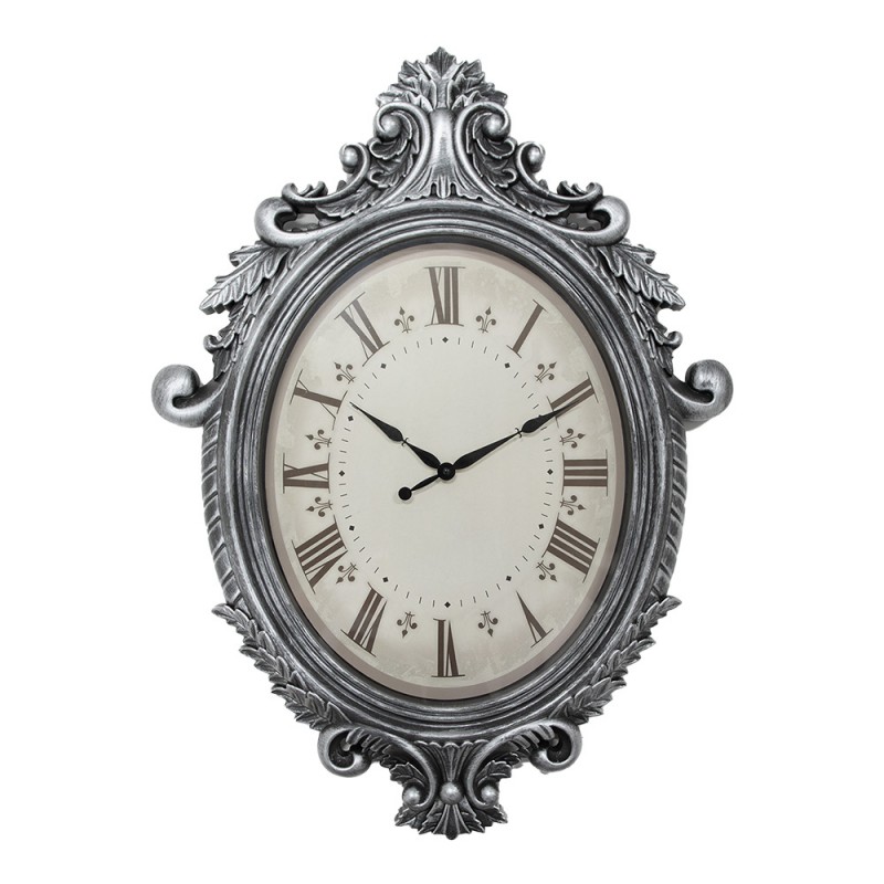 5KL0236 Wall Clock 56x6x76 cm Silver colored Plastic Glass Oval Hanging Clock
