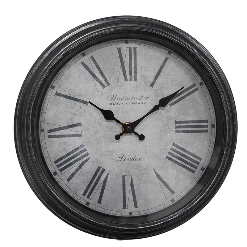 6KL0804 Wall Clock Ø 25x4 cm Black Grey Plastic Glass Hanging Clock