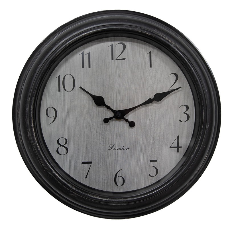 6KL0809 Wall Clock Ø 30x4 cm Black Grey Plastic Glass Hanging Clock