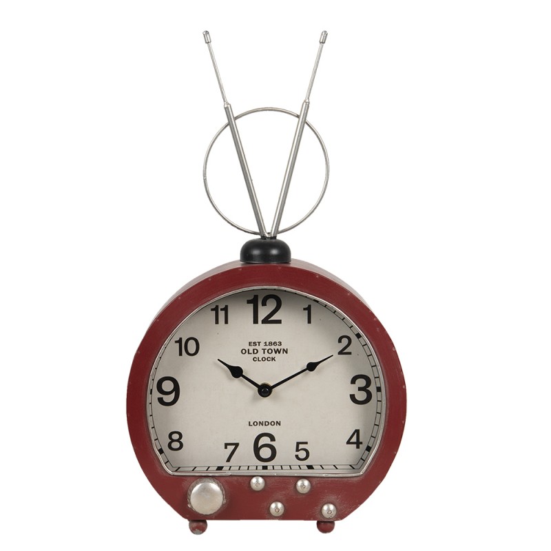 6KL0679 Table Clock 26x10x47 cm Red Metal Round Indoor Table Clock