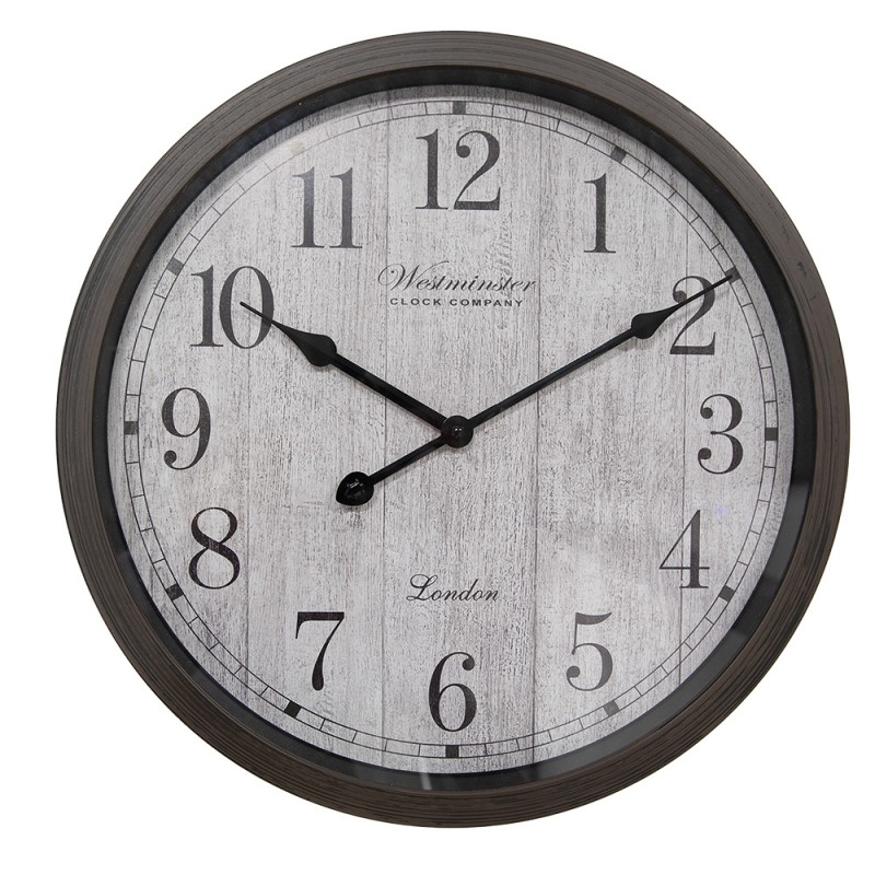 6KL0811 Wall Clock Ø 40x4 cm Brown Grey Plastic Glass Hanging Clock