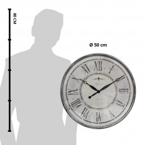26KL0815 Wall Clock Ø 50x6 cm Grey Beige Plastic Glass Hanging Clock