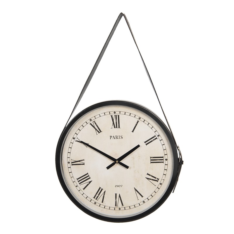 6KL0697 Wall Clock Ø 42 cm Brown Wood Metal Round Hanging Clock
