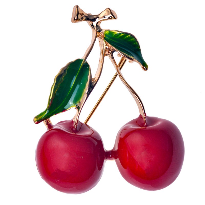 JZPI0080 Women's Brooch Cherries 5x7 cm Red Metal Brooch