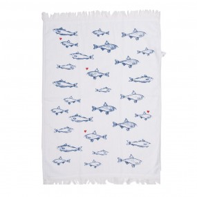 2CTSSF Guest Towel 40x66 cm White Blue Cotton Fishes Toilet Towel