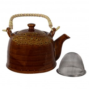 26CETE0136 Teekanne mit Filter 750 ml Braun Gelb Keramik Kanne für Tee