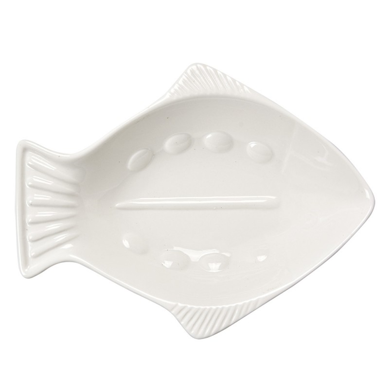 6CEBO0057 Schälchen Fisch 19x15x4 cm Weiß Keramik Servierplatte
