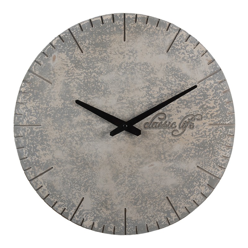6KL0709 Wall Clock Ø 40 cm Grey MDF Round Hanging Clock
