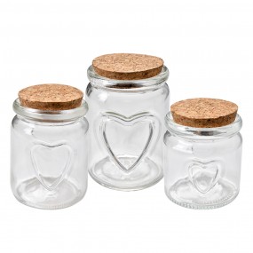 26GL4404 Storage Jar Ø 7x10 cm Transparent Glass Hearts Storage Pot