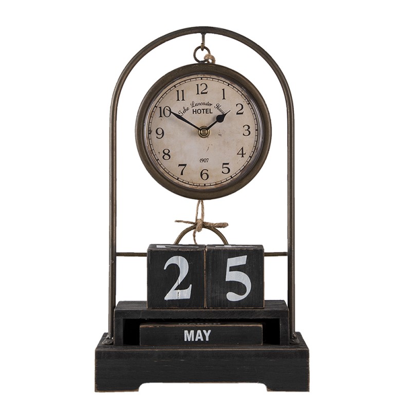6KL0716 Floor Clock 23x39 cm Black Iron Glass Mantel Clock
