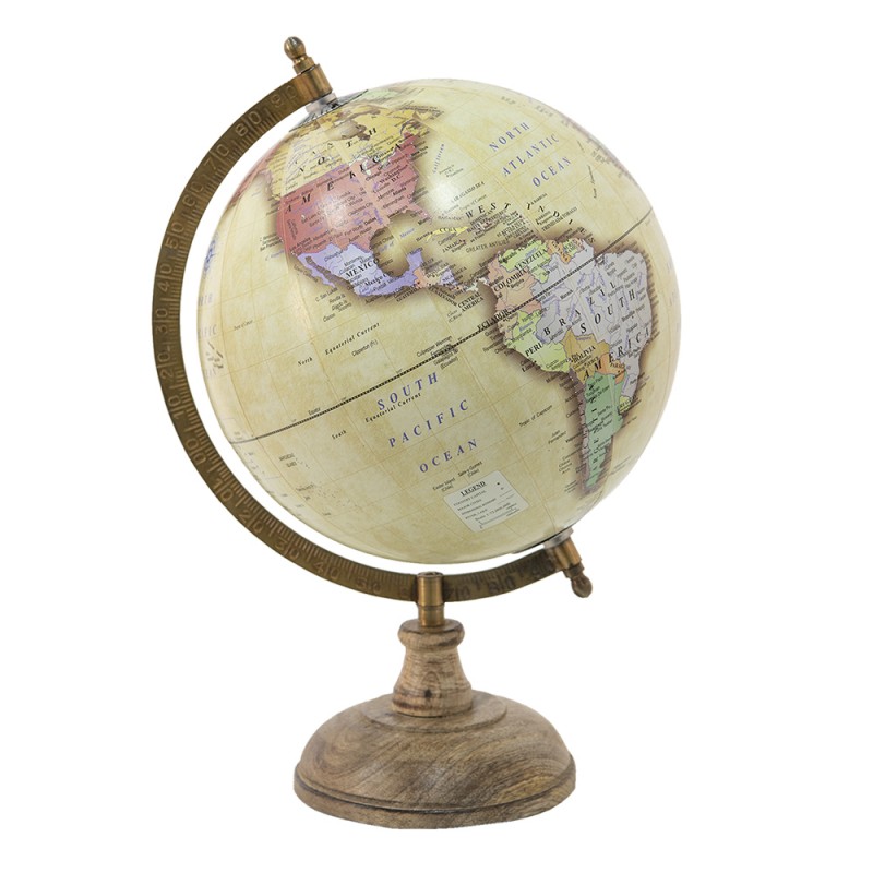 64913 Wereldbol  22x33 cm Geel Hout Ijzer Globe