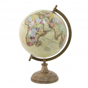 264913 Wereldbol  22x33 cm Geel Hout Ijzer Globe