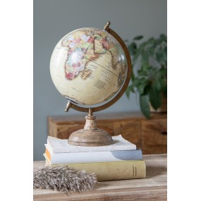 264913 Wereldbol  22x33 cm Geel Hout Ijzer Globe