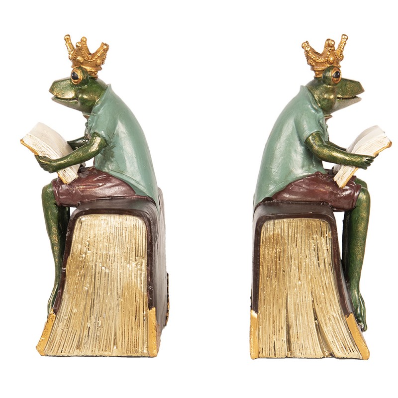 6PR2452 Bookends Set of 2 14x10x23 cm Green Brown Plastic Frog Book Holders