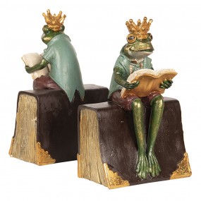 26PR2452 Bookends Set of 2 14x10x23 cm Green Brown Plastic Frog Book Holders