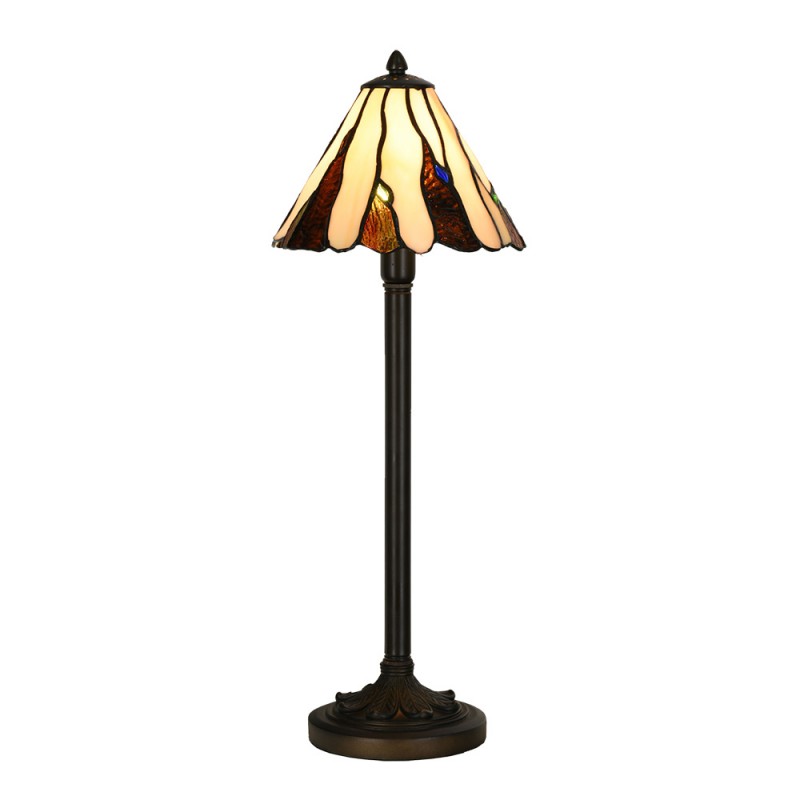 5LL-6316 Lampe de table Tiffany Ø 20x60 cm Beige Marron Verre Lampe de bureau Tiffany
