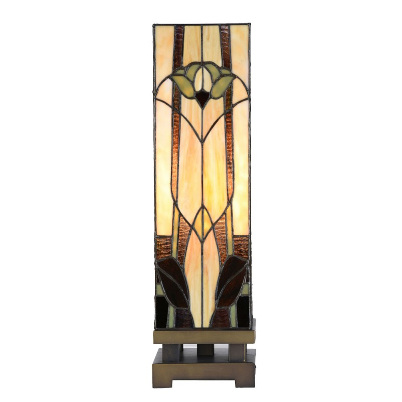 5LL-6323 Tiffany Tafellamp  15x15x54 cm Beige Bruin Glas Tiffany Bureaulamp