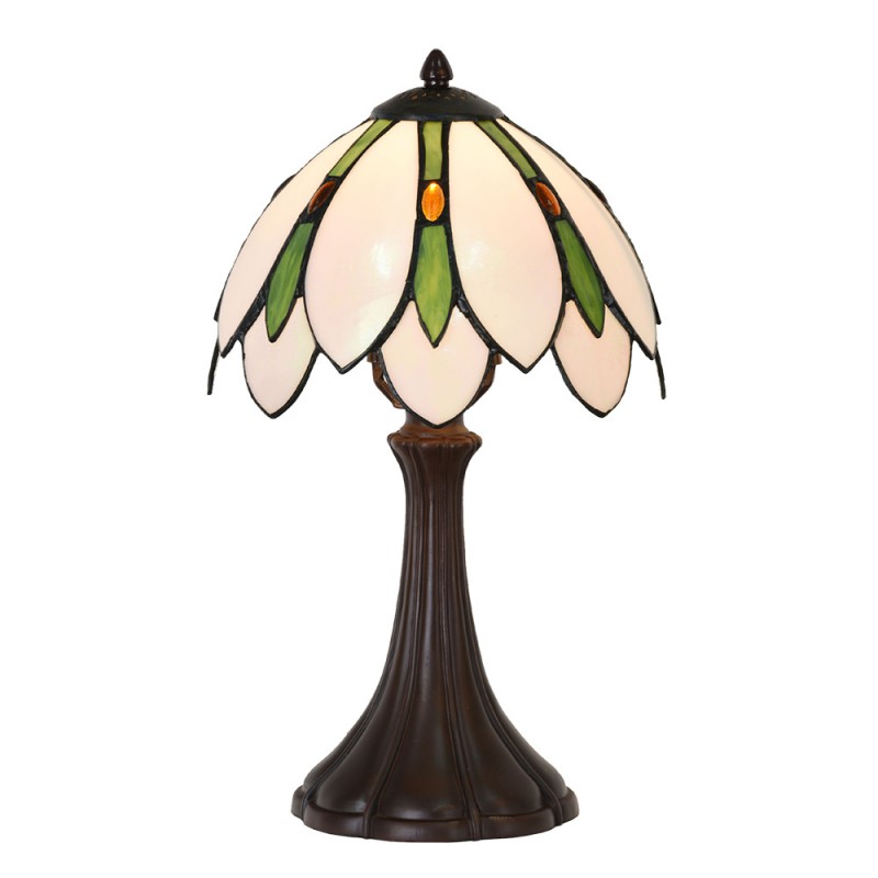 5LL-6328 Lampada da tavolo Tiffany Ø 25x42 cm Bianco Verde  Vetro Lampada da scrivania Tiffany