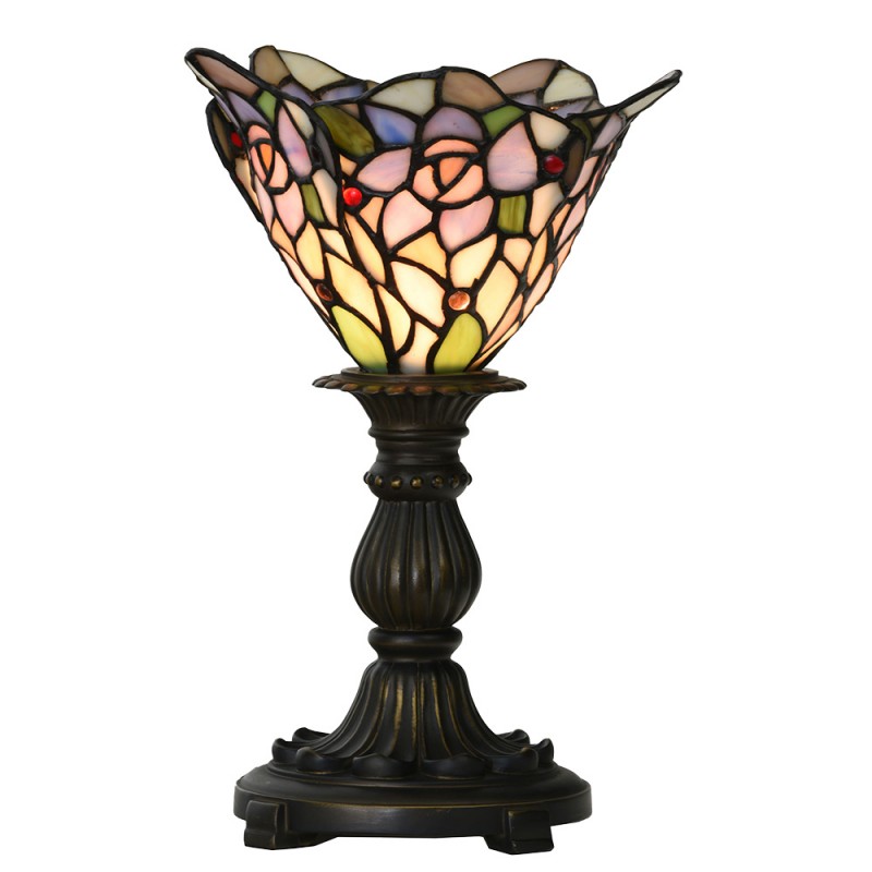 5LL-6336 Lampe de table Tiffany Ø 20x30 cm Rose Violet Verre Lampe de bureau Tiffany
